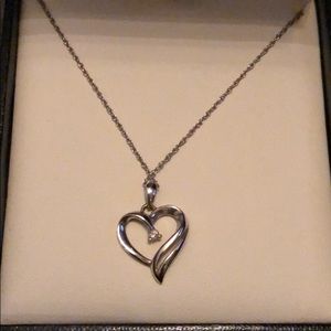 REAL diamond silver heart necklace, EUC